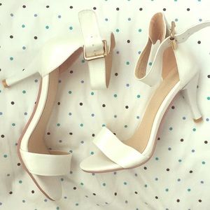 White Open-Toed Sandal Heels
